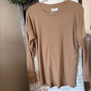 Abercrombie & Fitch Tan Waffle Knit Long Sleeve Top